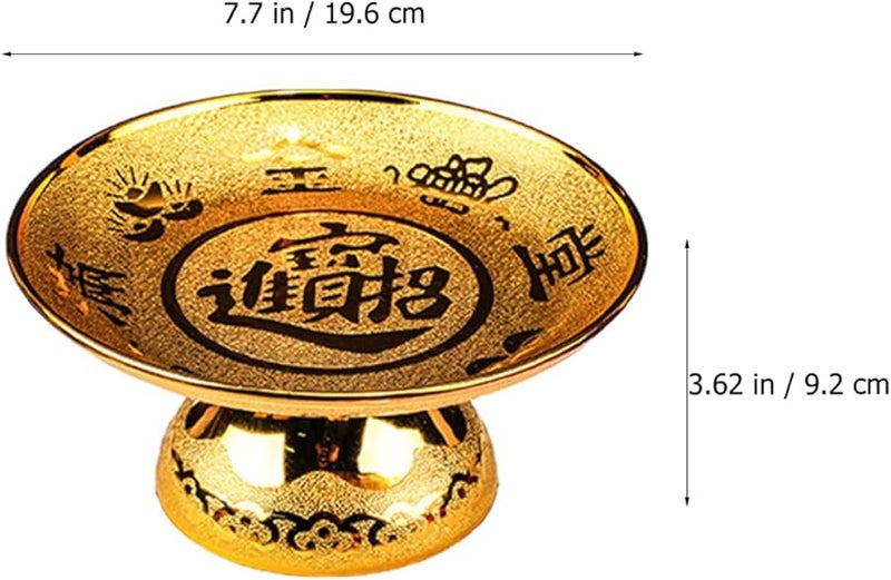 Golden Footed Offering Plate 19 2X19 2CM Vintage Temple Fruit Tray For Snacks Desserts Ceremonies - Image 2